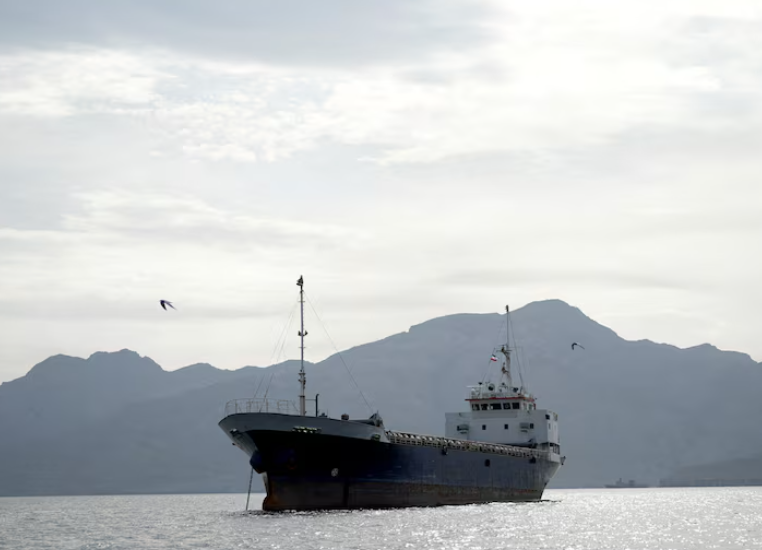 A vessel in the Strait of Hormuz, off the coast of Oman’s Musandam province, April 12, 2026. REUTERS/File Photo