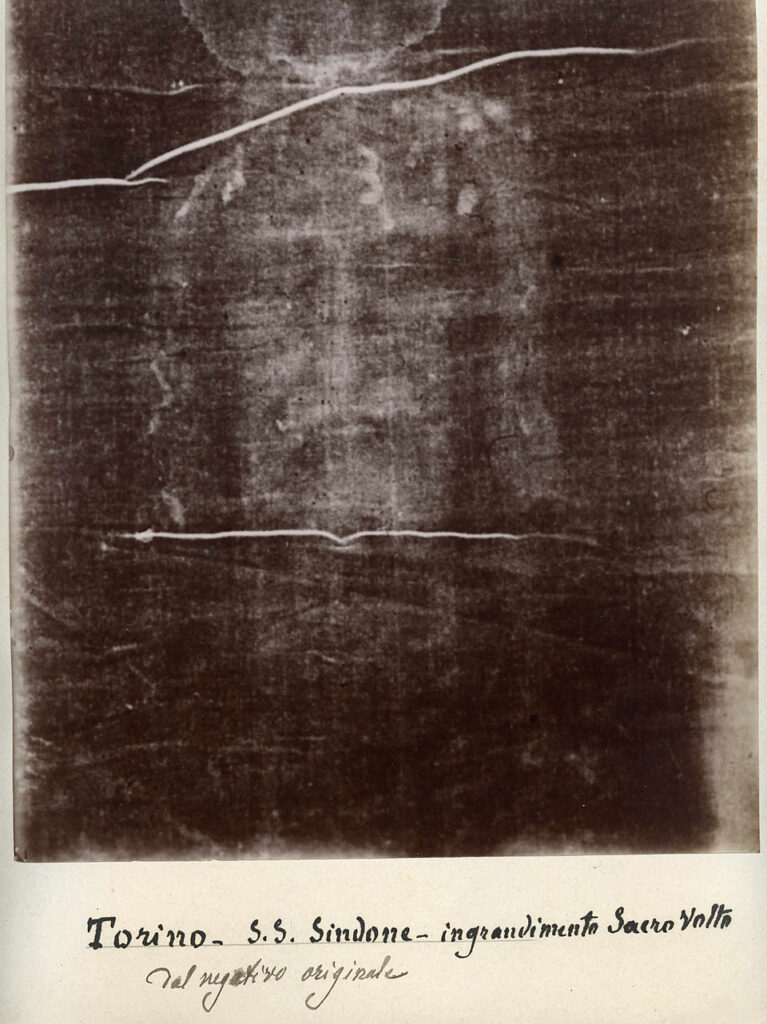 Secondo Pia's 1898 negative of the image on the Shroud of Turin. Image from Musée de l'Élysée, Lausanne.