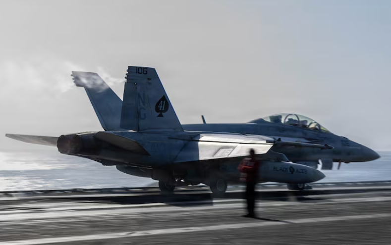 An F/A-18F Super Hornet departs the USS Abraham Lincoln carrier for a mission in support of Operation Epic Fury amid the Iran war, April 2, 2026. (U.S. Navy/REUTERS)